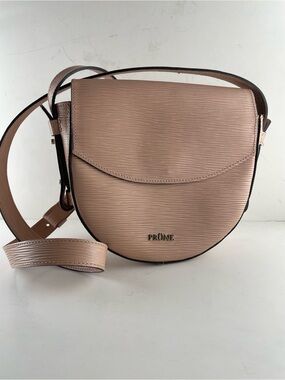 PRÜNE Blush Pink Textured Crossbody Saddle Bag Like New